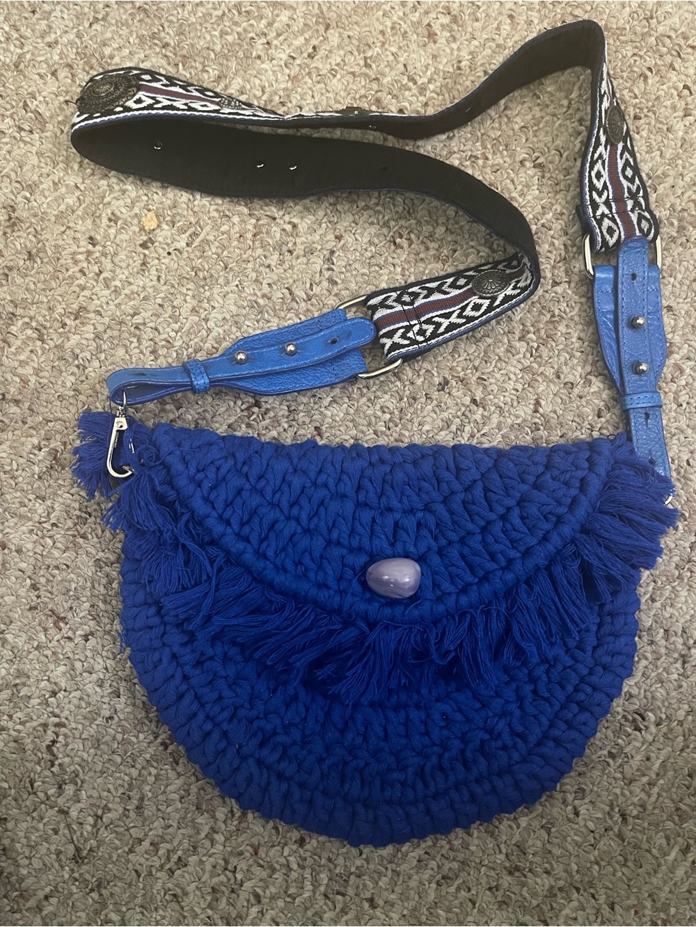 Free People Macrame Moon Crossbody bag in blue,